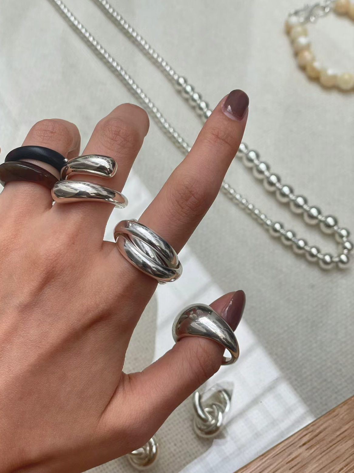 Minimalist Metal Feeling Neutral Water Drop Open Ring Liestudio Denmark Niche Style Retro Fashionable Twin Bracelet