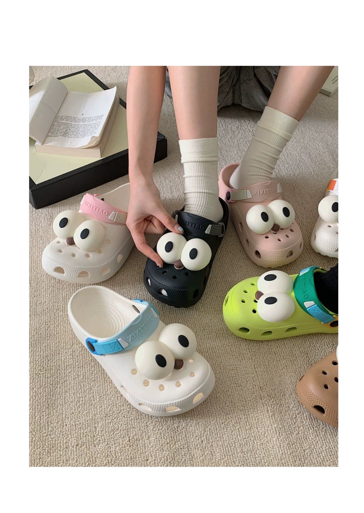 Thin Strip Fun Cartoon Funny Big Eye Couple Hole Shoes Outdoor Non-Slip Pump Beach Shoes Baby Boy and Girl Summer