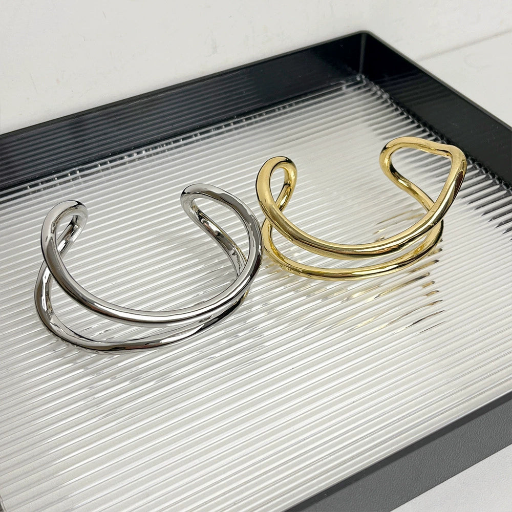 Fashion Ins Style Foldable Ring All-Match Bracelet Metal Glossy Surface Asymmetrical Corrugated Bracelet Minimalist Elegant Bracelet