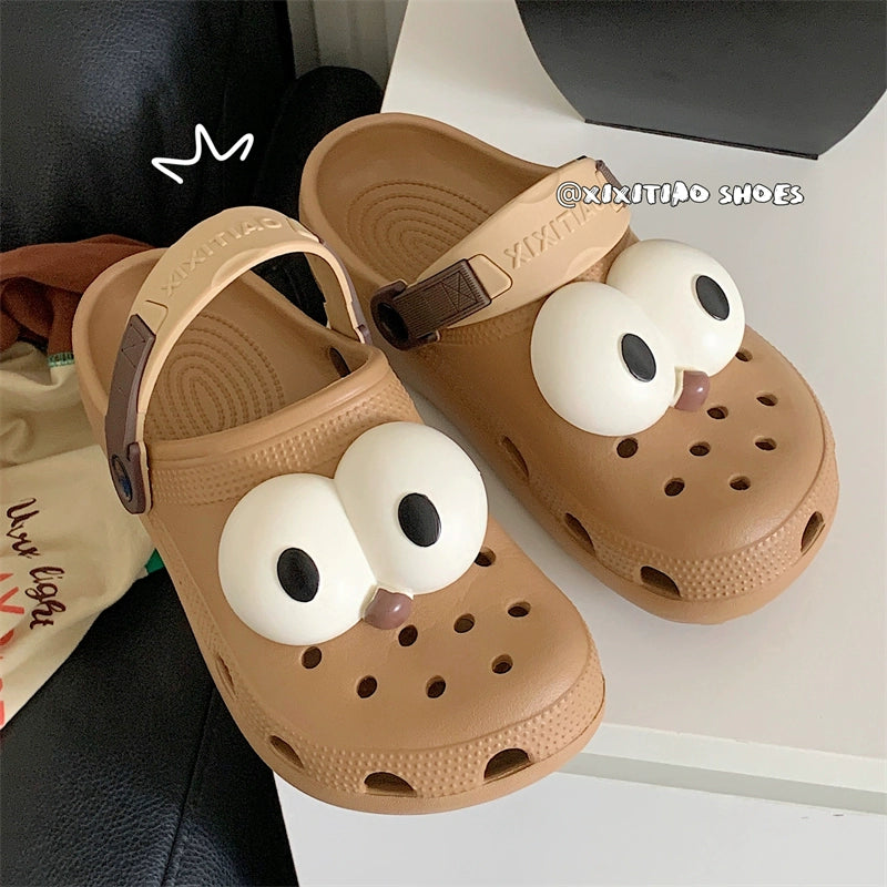 Thin Strip Fun Cartoon Funny Big Eye Couple Hole Shoes Outdoor Non-Slip Pump Beach Shoes Baby Boy and Girl Summer