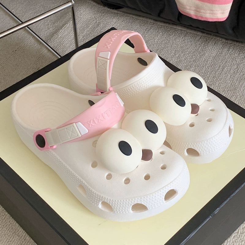 Thin Strip Fun Cartoon Funny Big Eye Couple Hole Shoes Outdoor Non-Slip Pump Beach Shoes Baby Boy and Girl Summer