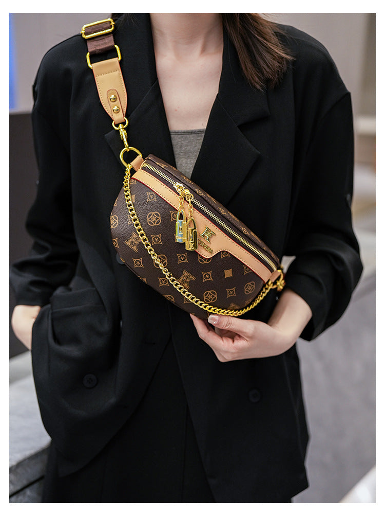 High-End Fashion Women's Waist Bag Luxury Classic Printed Single Shoulder Crossbody Bag Versatile Women Chest Bag British Style