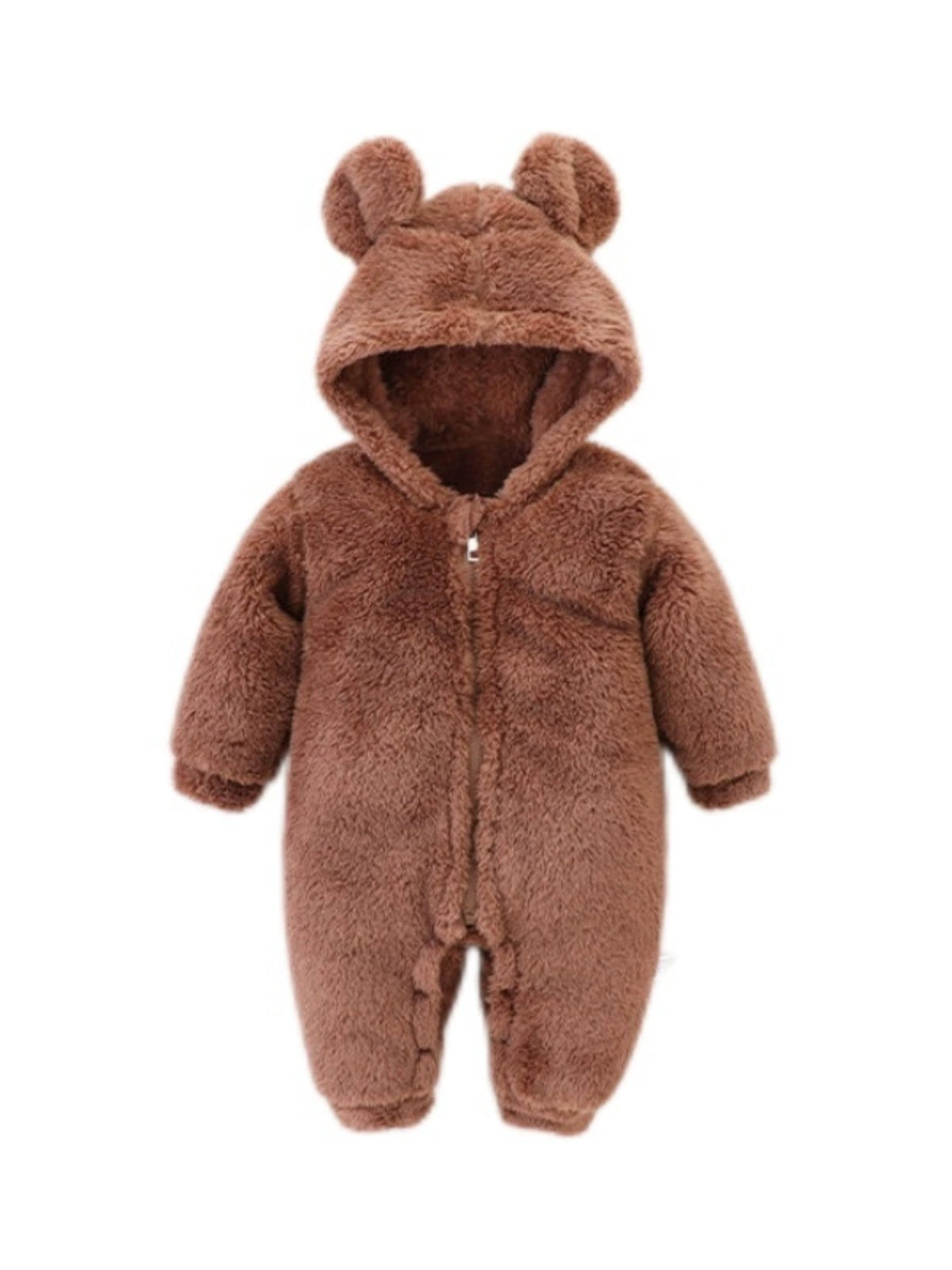 Baby Fur Fleece-Lined Jumpsuit Winter Thicken Thermal Male and Female Baby Clothes Outwear Hooded Romper Jumpsuit