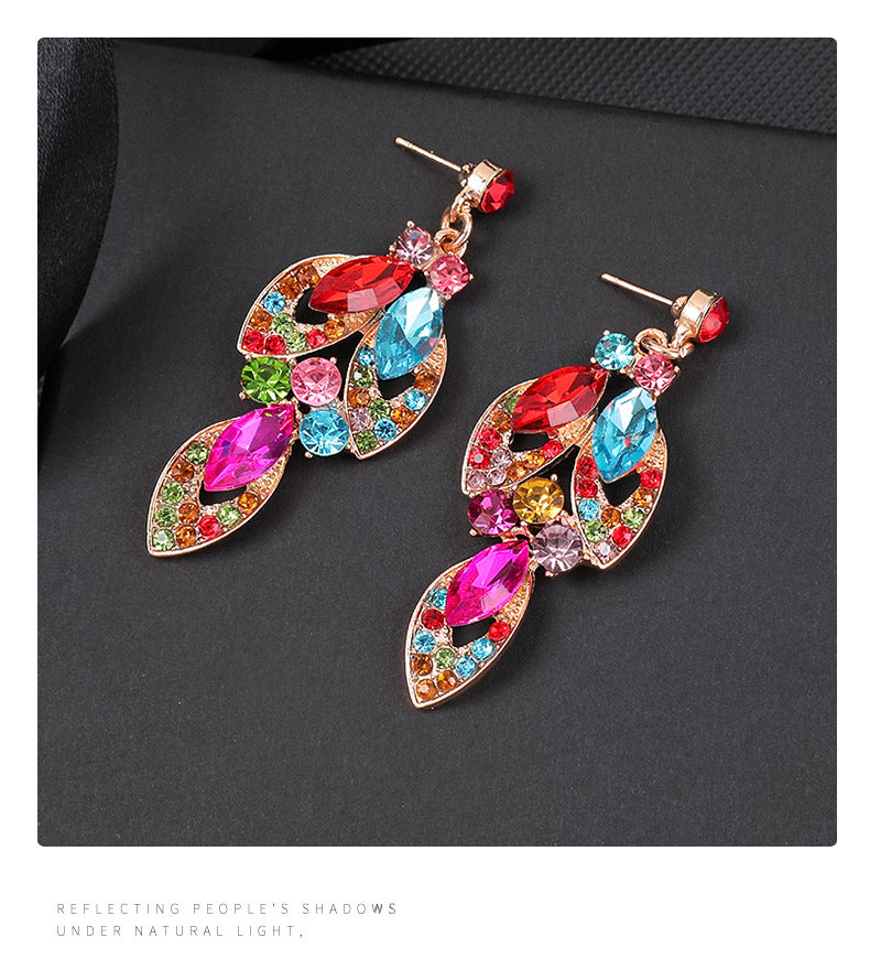 Advanced design retro necklace earring set leaf Multicolored flowers luxurious crystal jewelry bride's wedding dress accessories