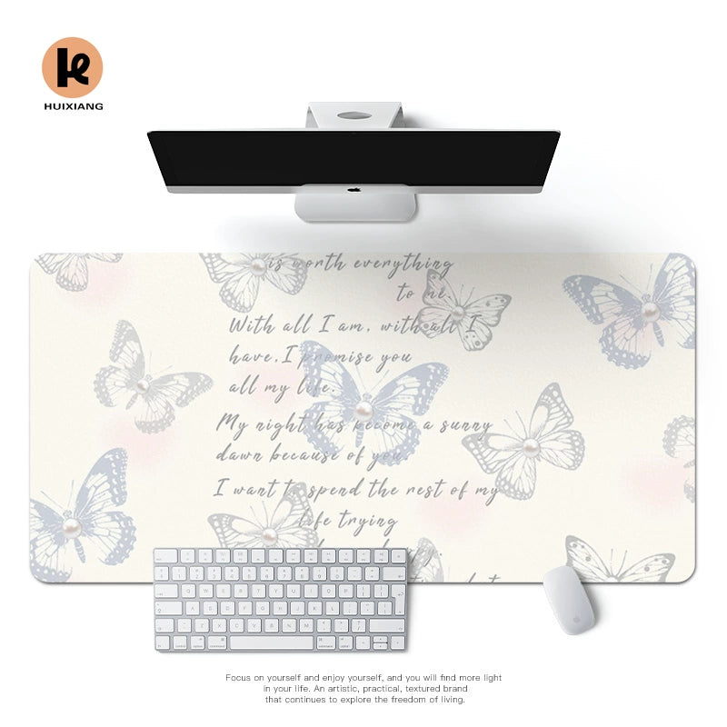 Butterfly Cut out Oversized Mouse Pad Leather Office Desk Mat for Girls Classy Computer Keyboard Accessory