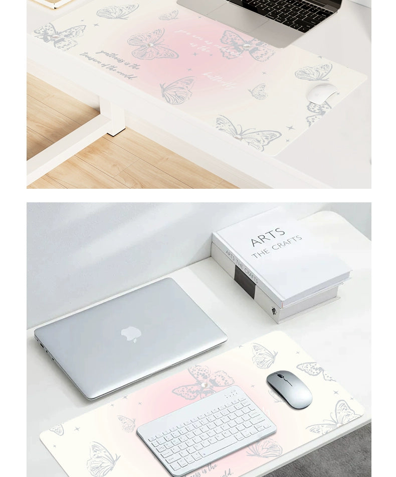 Butterfly Cut out Oversized Mouse Pad Leather Office Desk Mat for Girls Classy Computer Keyboard Accessory
