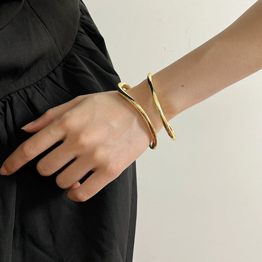 Fashion Ins Style Geometric Ring All-Match Bracelet Metal Glossy Surface Asymmetrical Corrugated Bracelet Minimalist Elegant Bracelet
