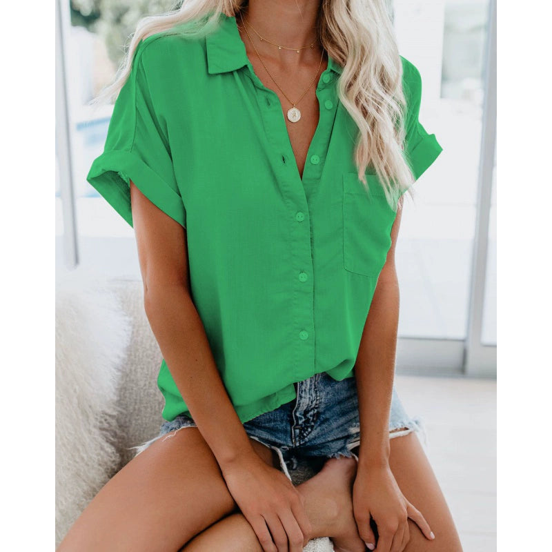 Summer WOMEN'S Short-Sleeved Lapel Button Shirt Blouse