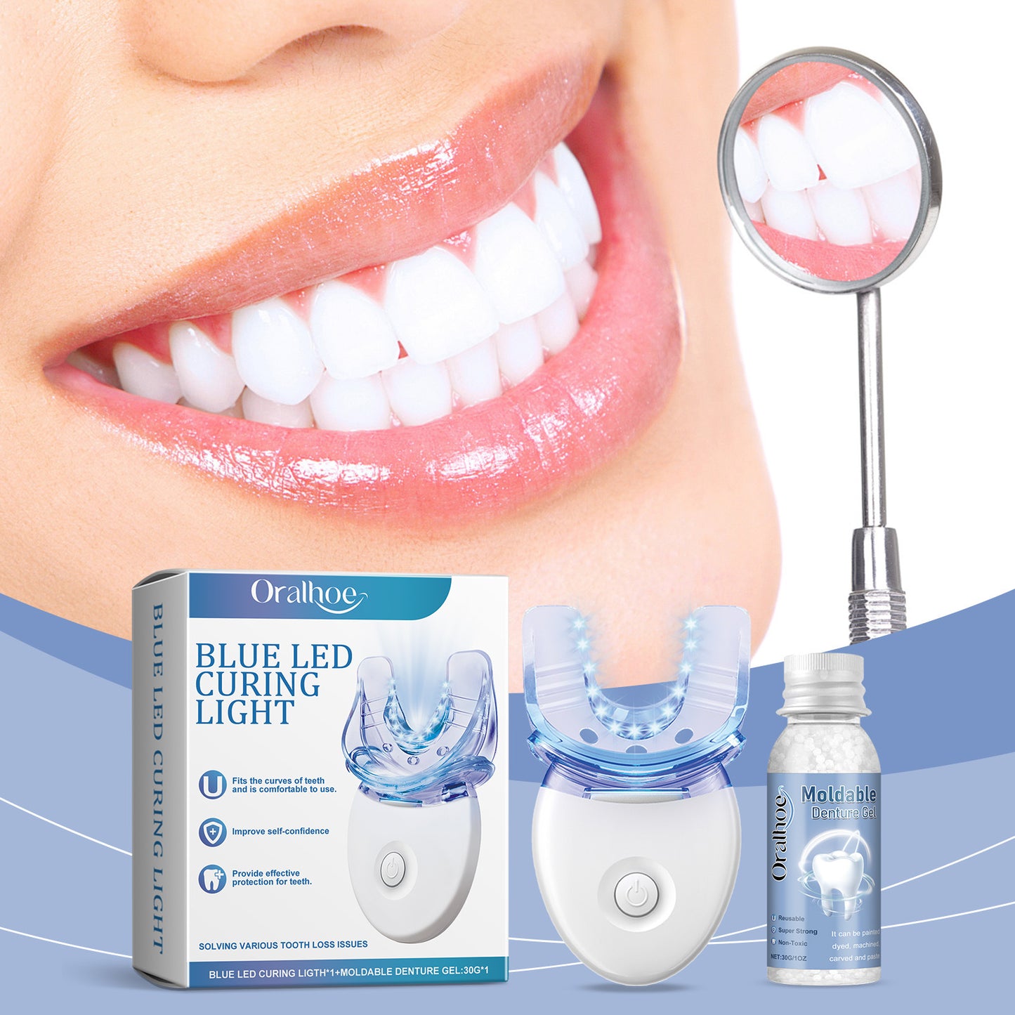 Teeth Whitening Kit Portable Teeth Cleansing Device Mild Tooth Filling Home Convenient Blue LED Curing Light Dental Repair Kit