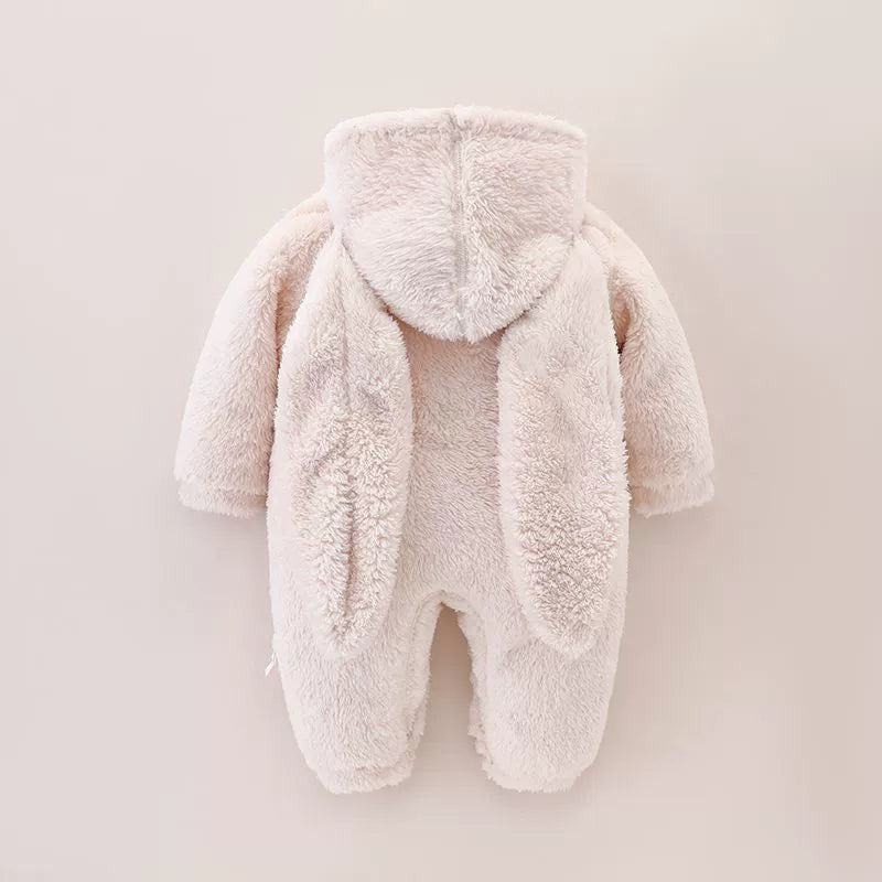 Baby Fur Fleece-Lined Jumpsuit Winter Thicken Thermal Male and Female Baby Clothes Outwear Hooded Romper Jumpsuit