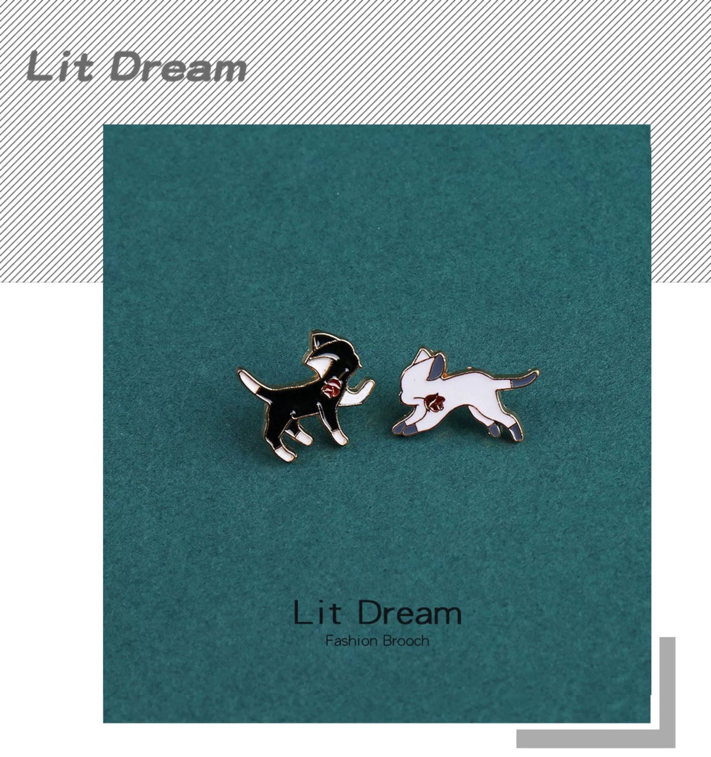 INS Japanese Style Black and White Cat Schoolbag Couple Brooch