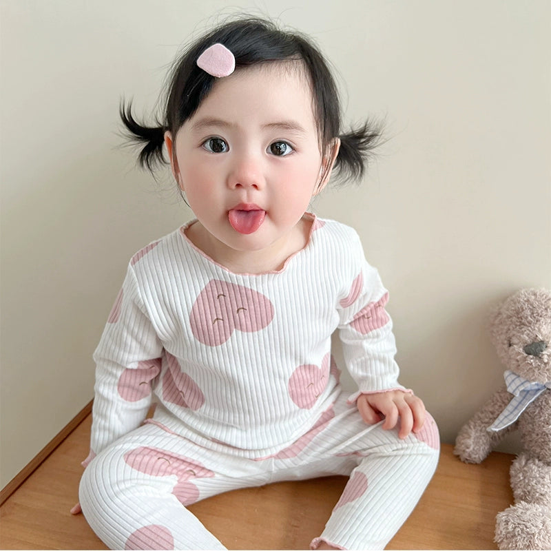 Baby Girls' Cotton Spring and Autumn Base Homewear Suit