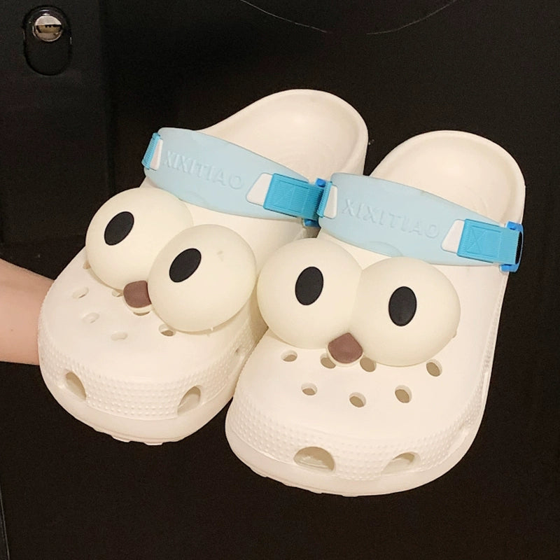 Thin Strip Fun Cartoon Funny Big Eye Couple Hole Shoes Outdoor Non-Slip Pump Beach Shoes Baby Boy and Girl Summer