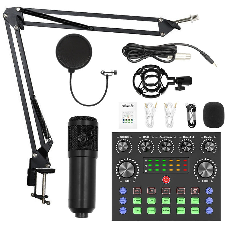 Bm800 Condenser Microphone + V8 Sound Card Computer Recordin