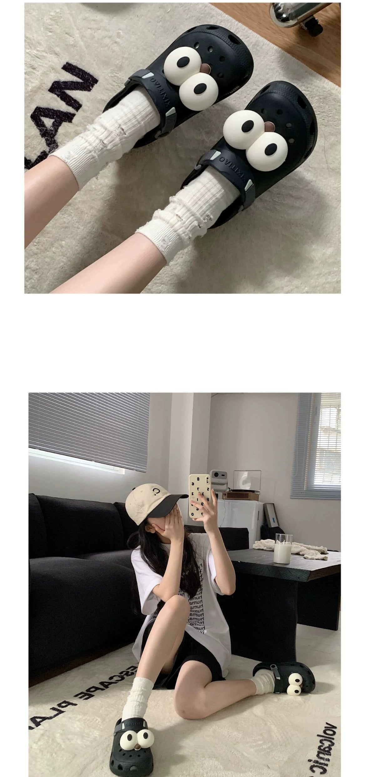 Thin Strip Fun Cartoon Funny Big Eye Couple Hole Shoes Outdoor Non-Slip Pump Beach Shoes Baby Boy and Girl Summer