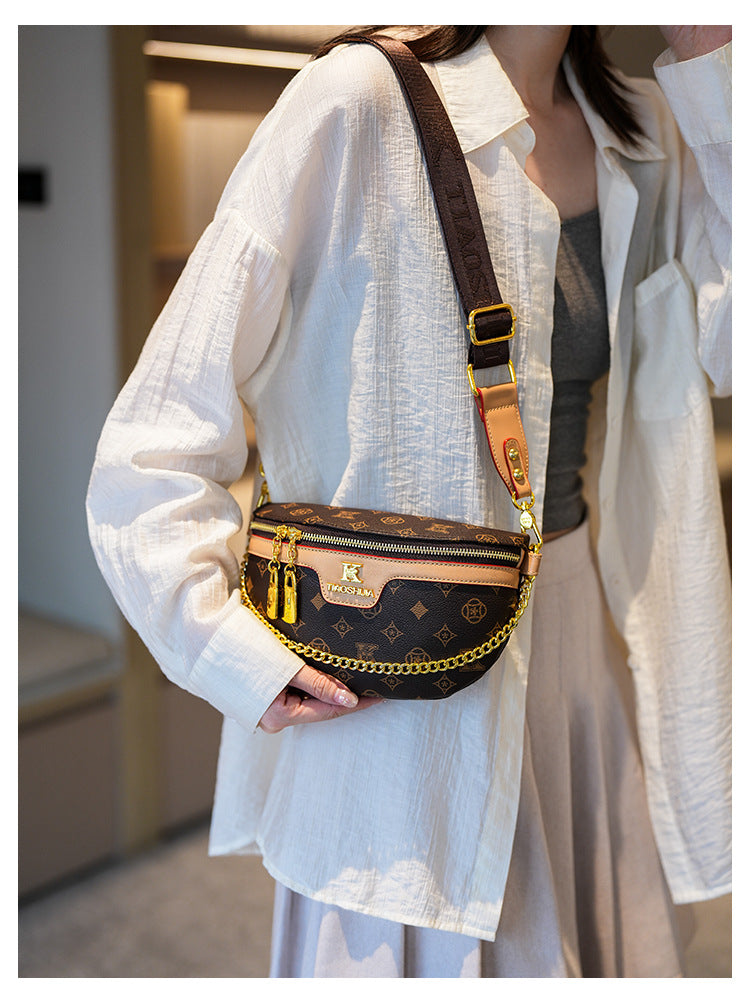 High-End Fashion Women's Waist Bag Luxury Classic Printed Single Shoulder Crossbody Bag Versatile Women Chest Bag British Style