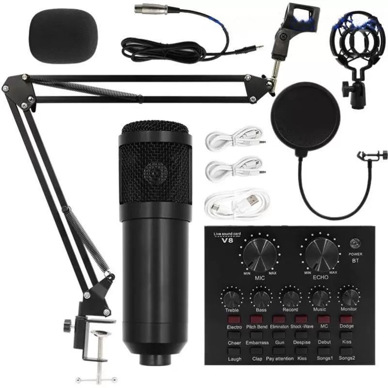 Bm800 Condenser Microphone + V8 Sound Card Computer Recordin