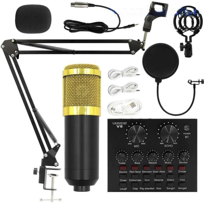 Bm800 Condenser Microphone + V8 Sound Card Computer Recordin