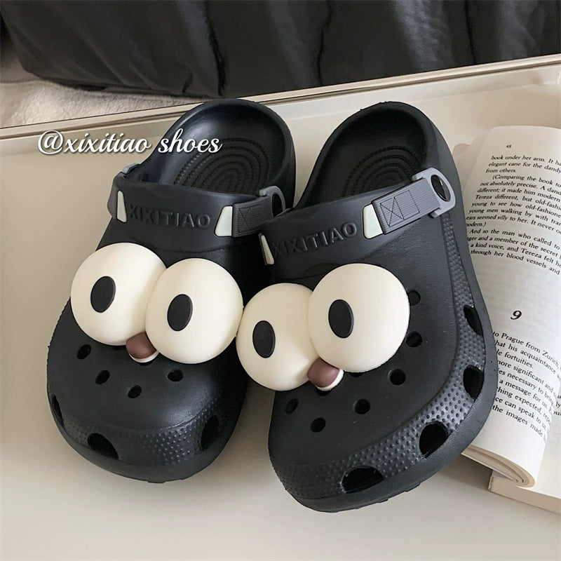 Thin Strip Fun Cartoon Funny Big Eye Couple Hole Shoes Outdoor Non-Slip Pump Beach Shoes Baby Boy and Girl Summer