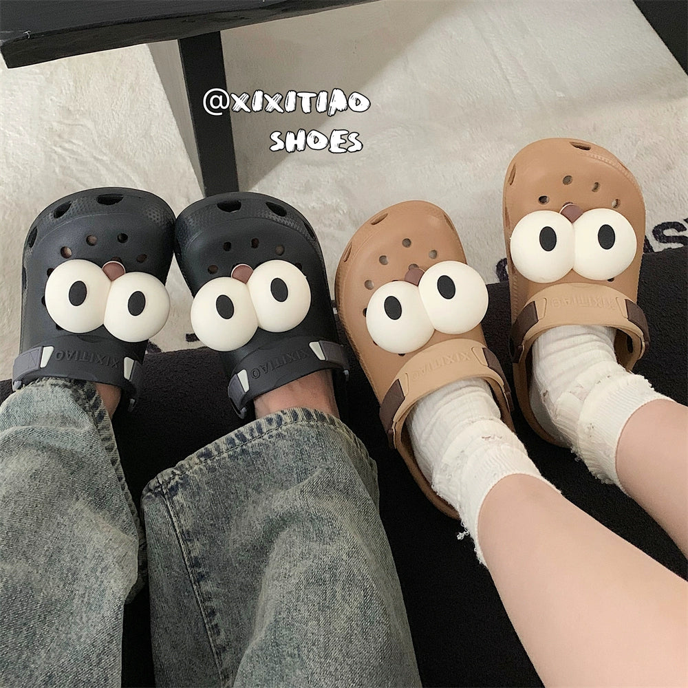 Thin Strip Fun Cartoon Funny Big Eye Couple Hole Shoes Outdoor Non-Slip Pump Beach Shoes Baby Boy and Girl Summer