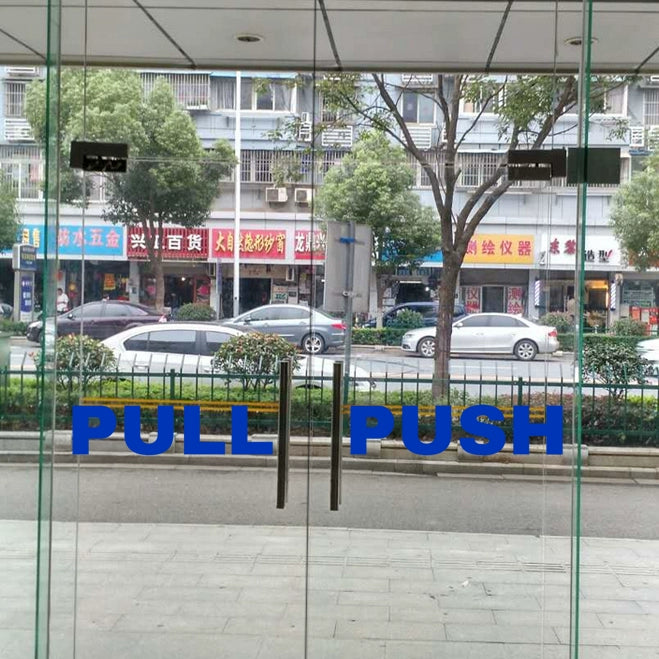 Minimalist Sliding Logo Sticker Fashion English Pull Push Clothing Store Mall Sliding Door Glass Paster