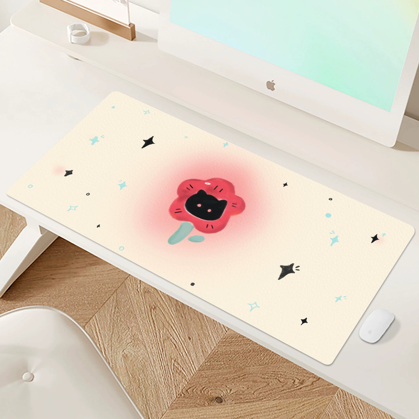 Butterfly Cut out Oversized Mouse Pad Leather Office Desk Mat for Girls Classy Computer Keyboard Accessory