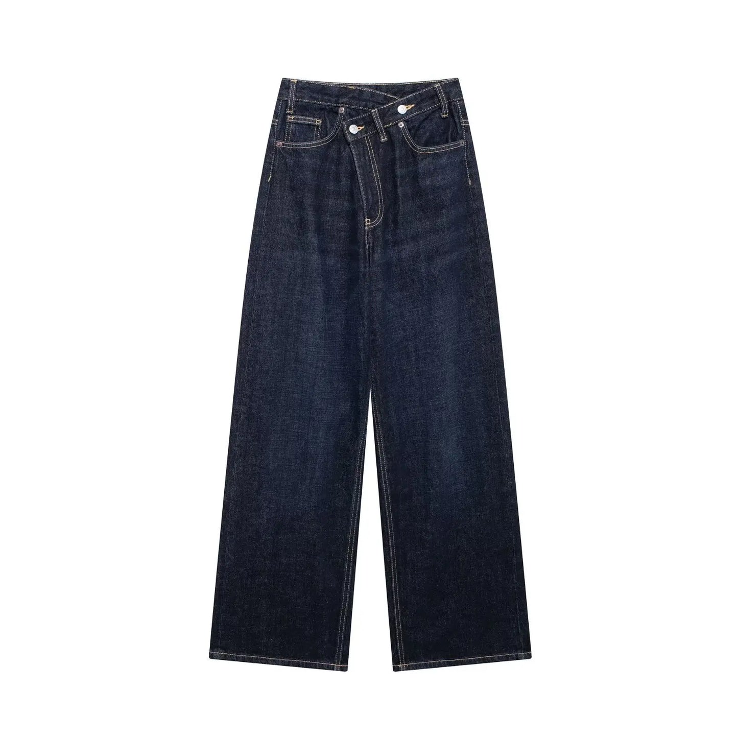 Jeans For Woman New Fashion Asymmetric Design High Waist Wide Leg Trousers Casual Women's Straight Leg Jeans