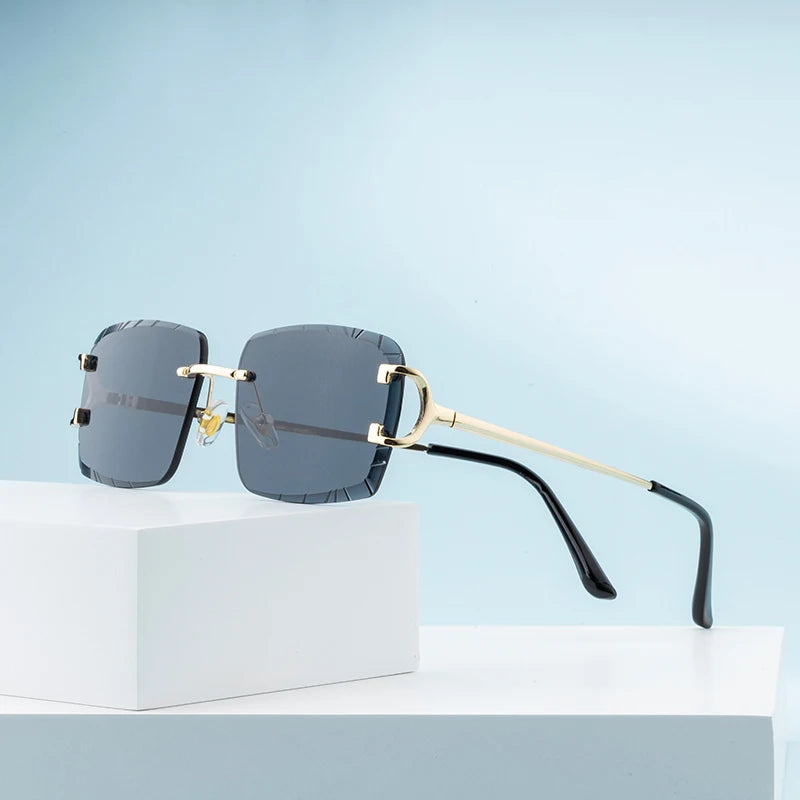 Fashion Square Sunglasses Vintage Women Men Frameless Sun Glasses Rimless Retro Luxury Brand Designer Eyeglasses UV400 Travel