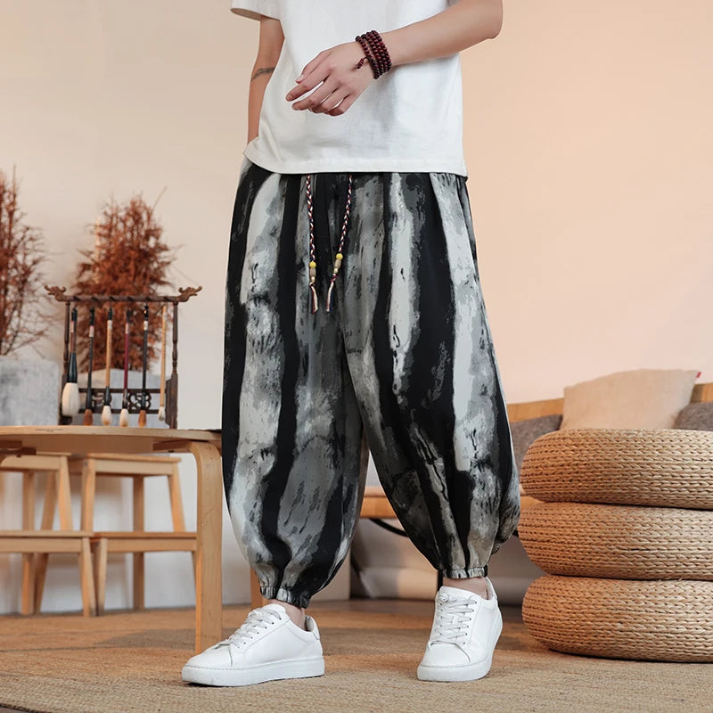 Summer Men Wide-leg Pants Male Retro Harem Pants Mens Hiphop Streetwear Harajuku Style Casual Pants Women Jogging Trousers
