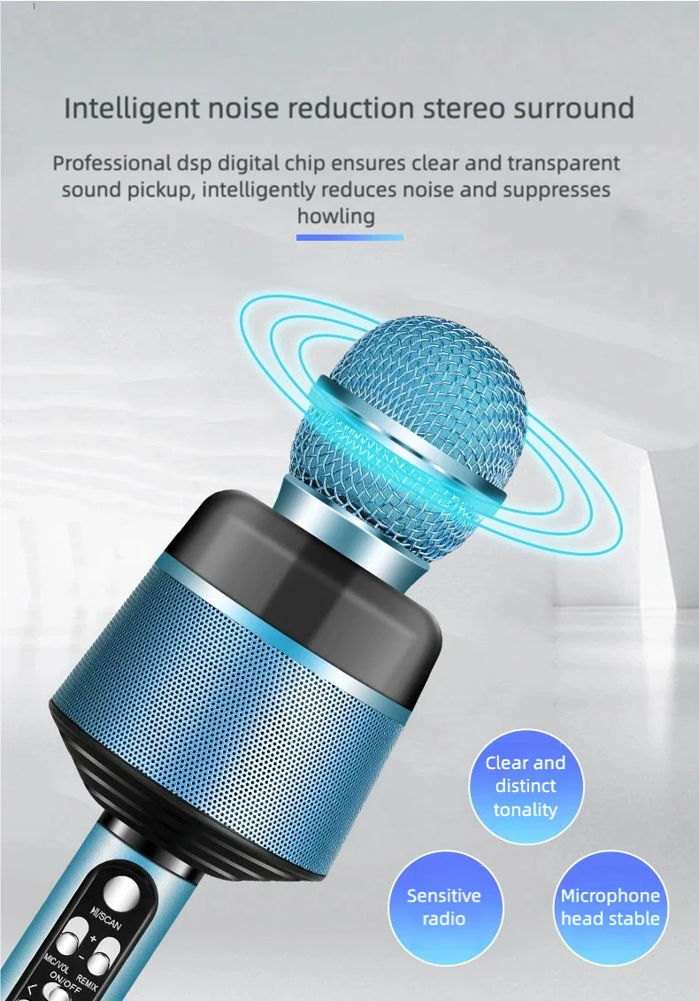 Karaoke Microphone for Kids & Adults - Bluetooth Microphones Singing Mic with Disco Lights, Echo Effect, Built-in Speaker