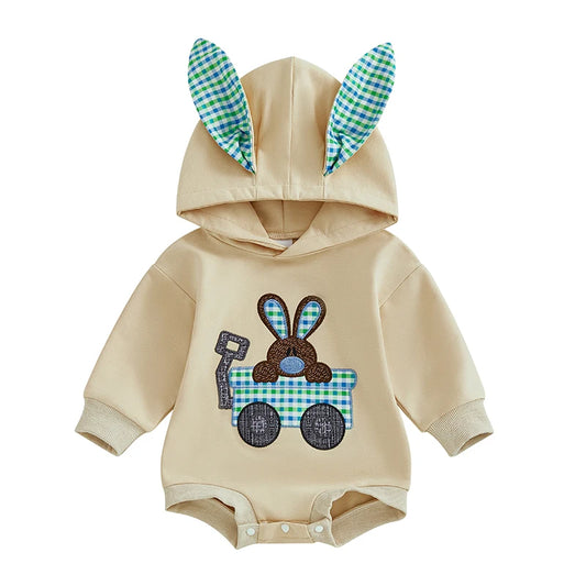 0-18M Newborn Baby Boys Easter Hooded Romper Long Sleeve Bunny Carrot Embrolidery Casual Jumpsuit