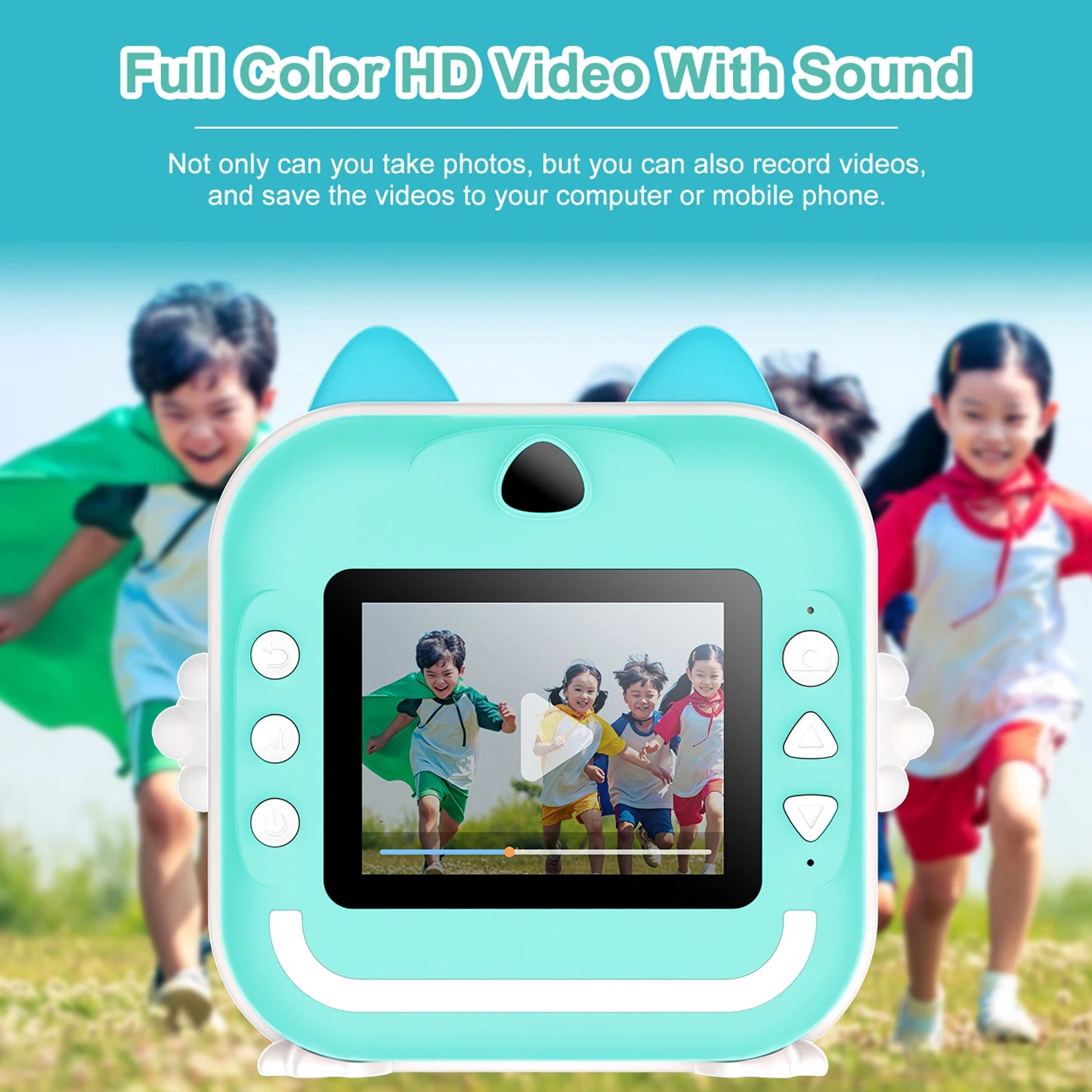 Print Camera for Kids Bluetooth Wireless Inkless Instant Print Connected APP Take Photo Video Record Camera Boys Girls Gift Toys