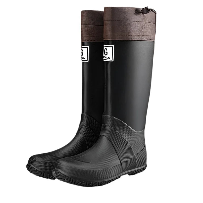Unisex Rain Boots Waterproof Rubber Shoes Outdoor Non-Slip Fishing Boot Fashion Drawstring Men Boots Soft Long-Tube Water Boots