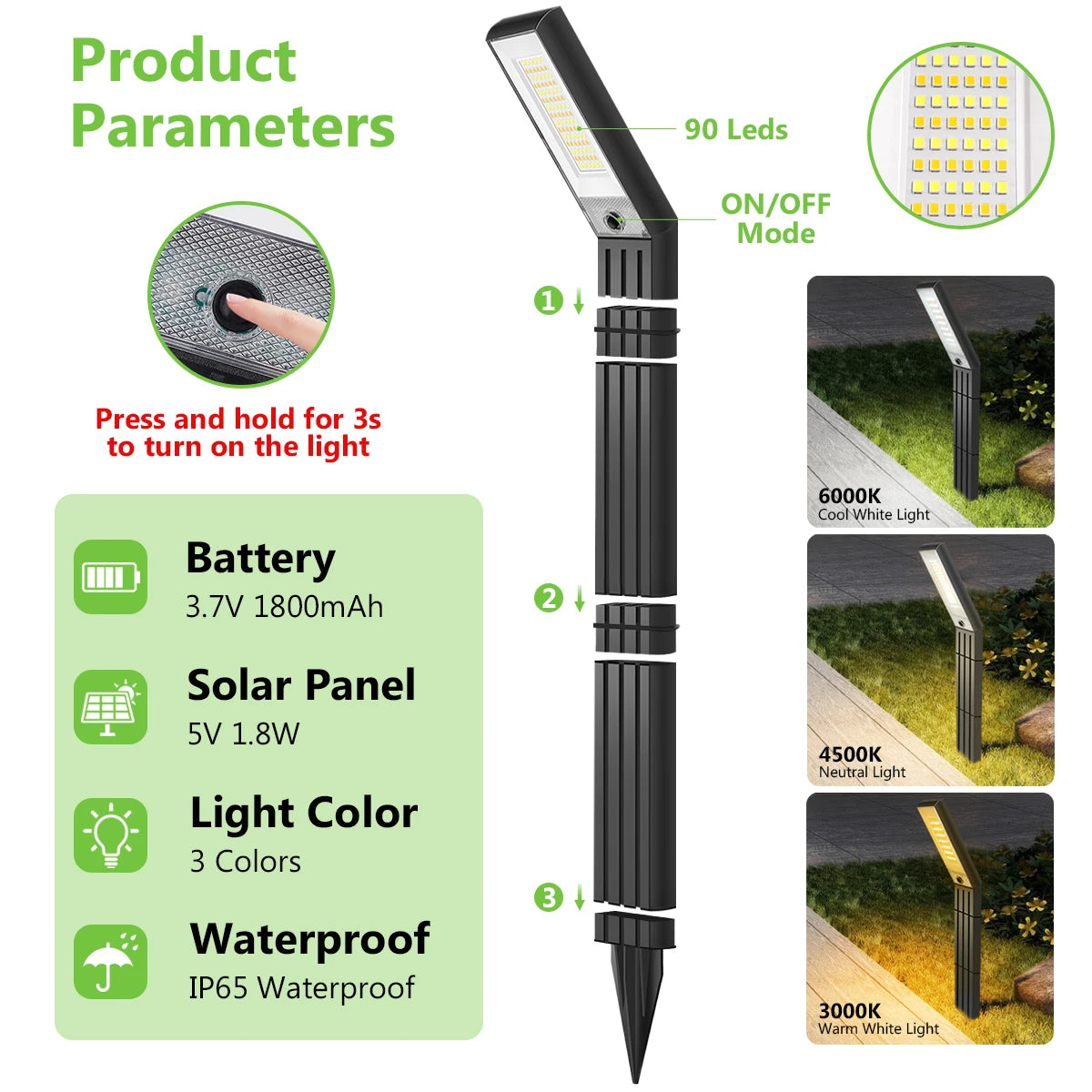 Solar Pathway Lights Outdoor Super Bright Outdoor Solar Lights with Warm White and White Light Waterproof Solar Garden Light