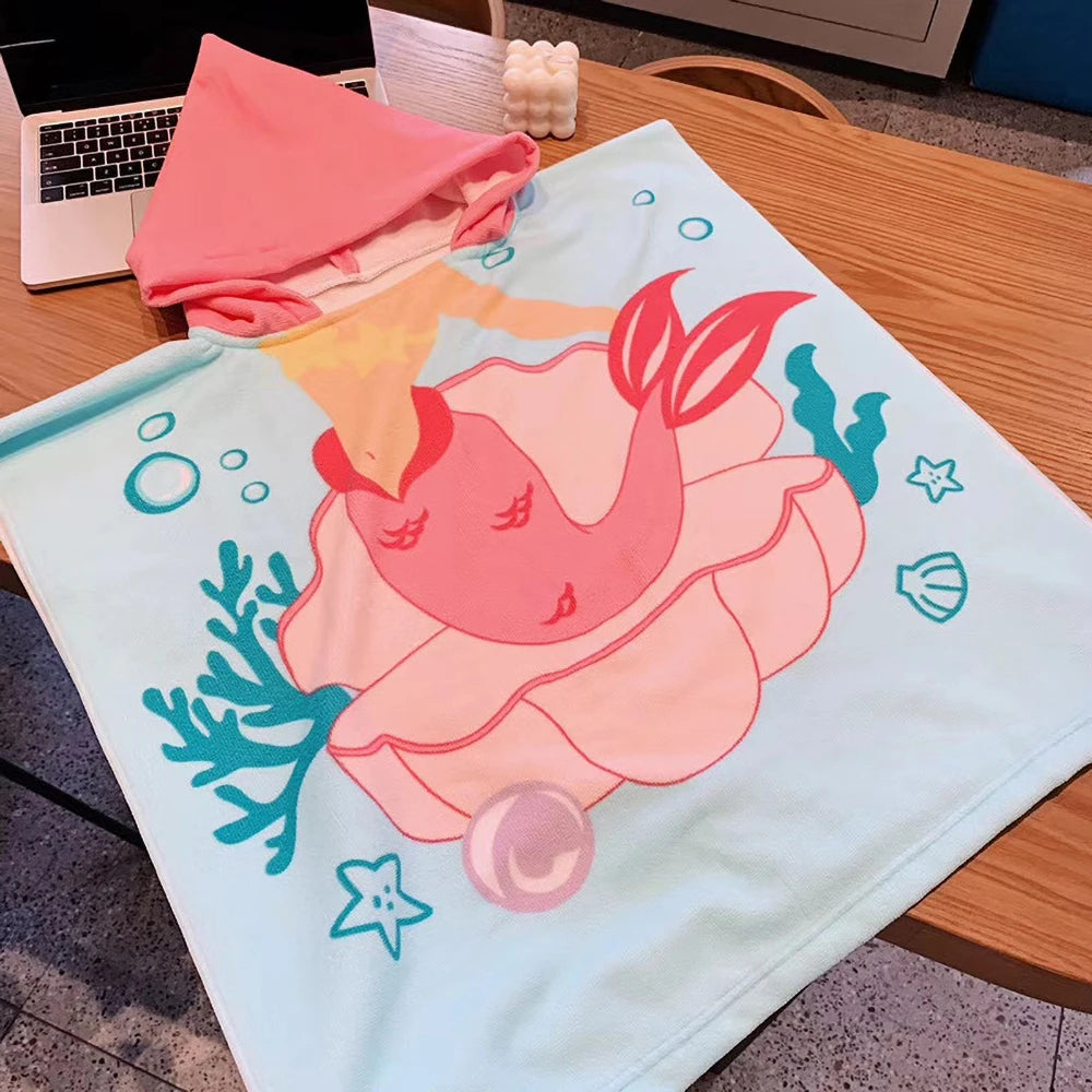 Children Bathing Stuff Kids Hooded Cape Towel Boy Shark Bathrobe Baby Dinosaur Bath Towel Girls Unicorn Beach Towel Wrap Blanket
