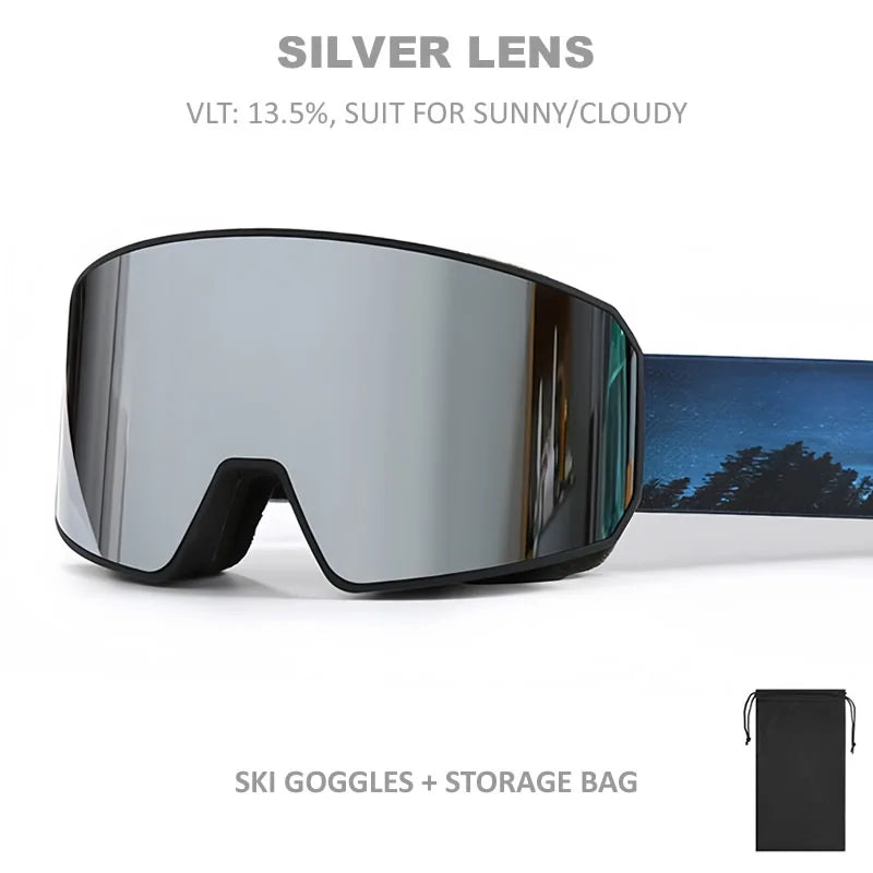 NEW Double Lens Full Ski Goggles OTG Snowboard Eyewear Adults Snow Glasses REVO Coating Anti-Fog Snow Blindness Protection