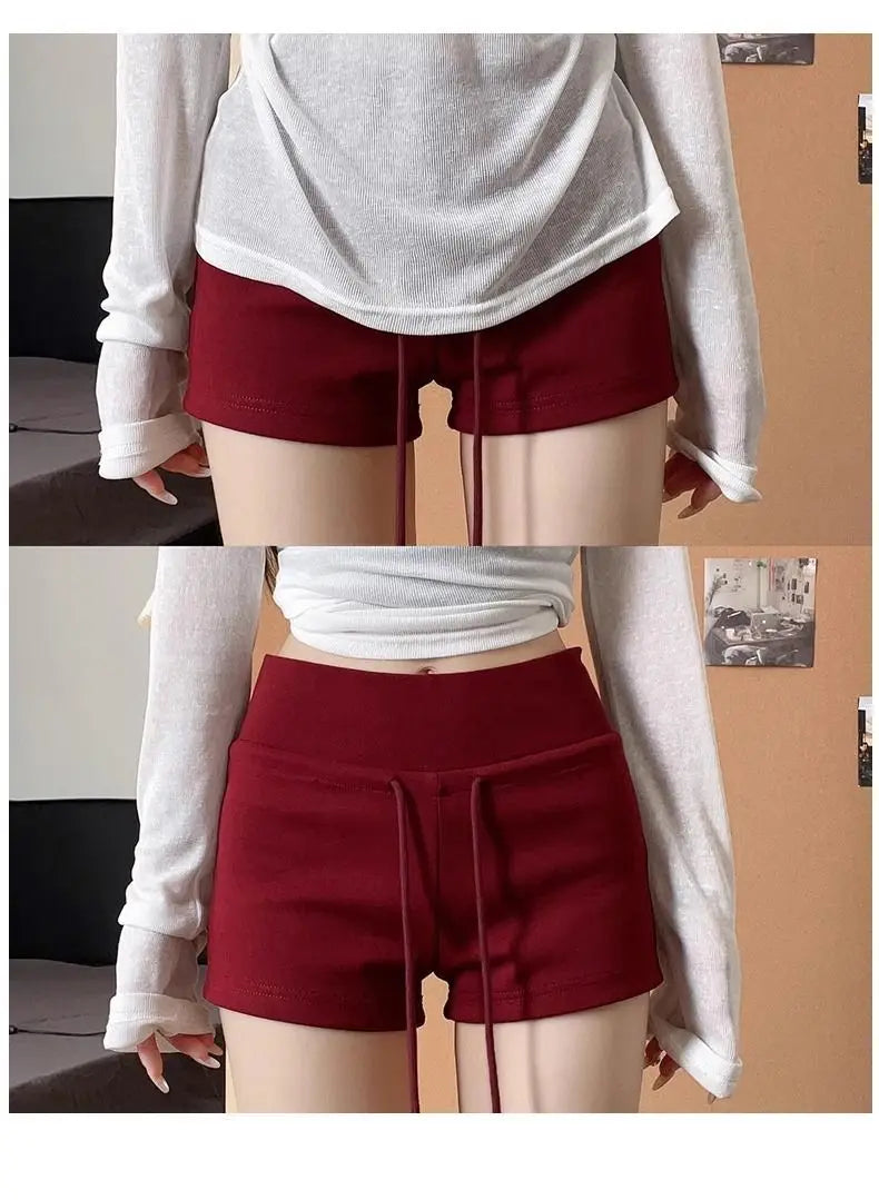 Nicemix Red Spicy Girl Casual Sports Shorts for Women Summer New Drawstring Yoga Wrap Hip Slimming High Waist Tight Shorts