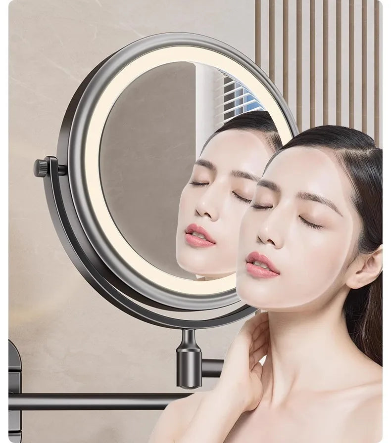 Self Priming Led Folding Bathroom Mirror Wall Mounted Light Bathroom Makeup Mirror 8 Inch 3X Magnifying Arm Extend Bath Mirrors