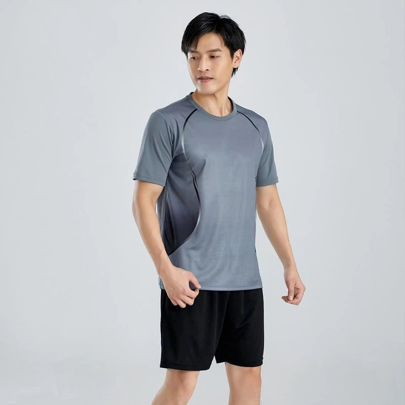Summer Casual Sports Suit Men Short-sleeve Breathable Outdoor Morning Night Jogging Training Suit Loose Gym Quick Drying Clothes