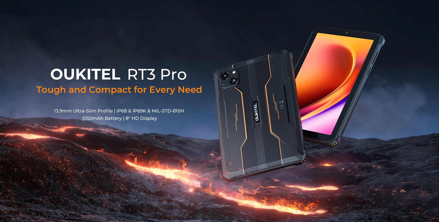 NEW OUKITEL RT3 PRO 4G Rugged Tablet 8 Inch HD Display 16(4+12)GB +128GB Waterproof Tablet Pad 5150mAh Android 14.0 Tablet PC