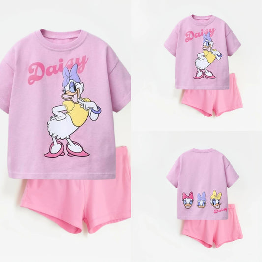 Pink 2piece Set For Girls Cute T-shirt Solid Color Shorts Summer Clothing Casual Sports Tees All-match Shorts Outfits Child Suit