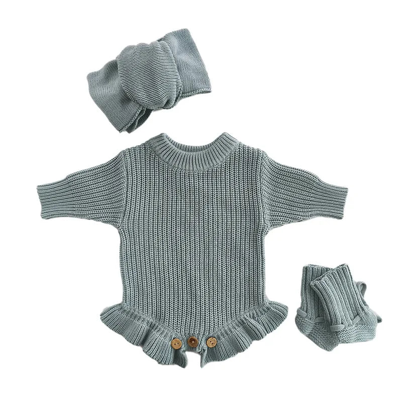 Personalized Name Baby Romper Autumn Winter Warm Knitted Sweater Jumpsuit Infant Outfit Hat Socks Set Newborn Clothes Gift