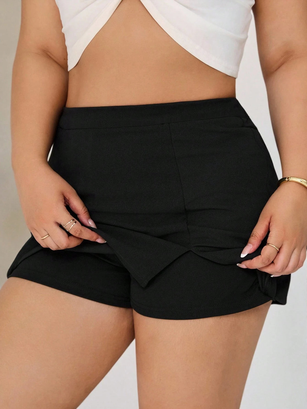 Plus Size Women's Skort High Waist Split Hem Built-in Shorts Casual Mini Skirt Shorts