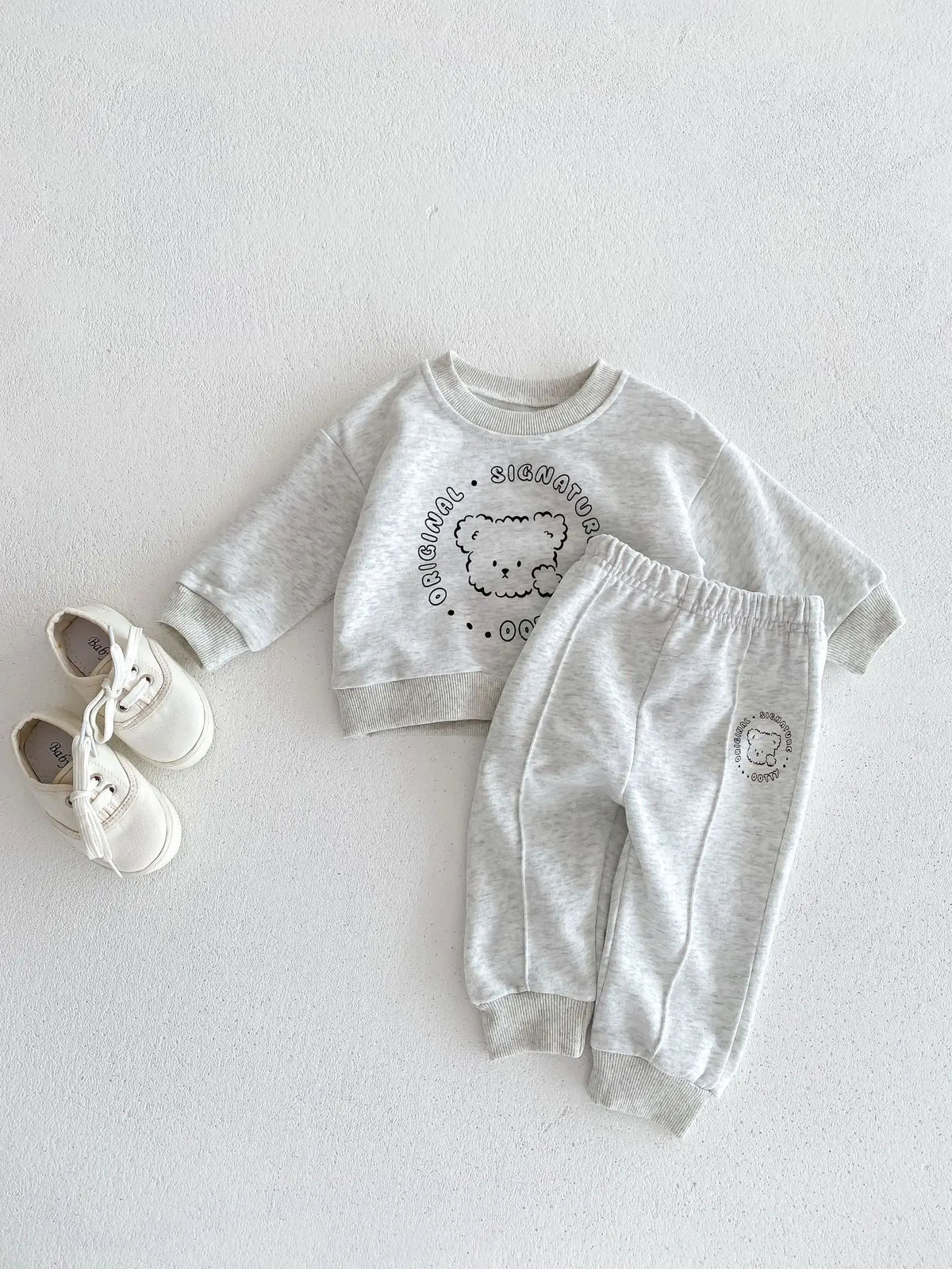 Spring New Baby Clothing Set, Korean Style Cute Bear Two-Piece Outfit for Kids, Long Sleeve Top & Pants Set