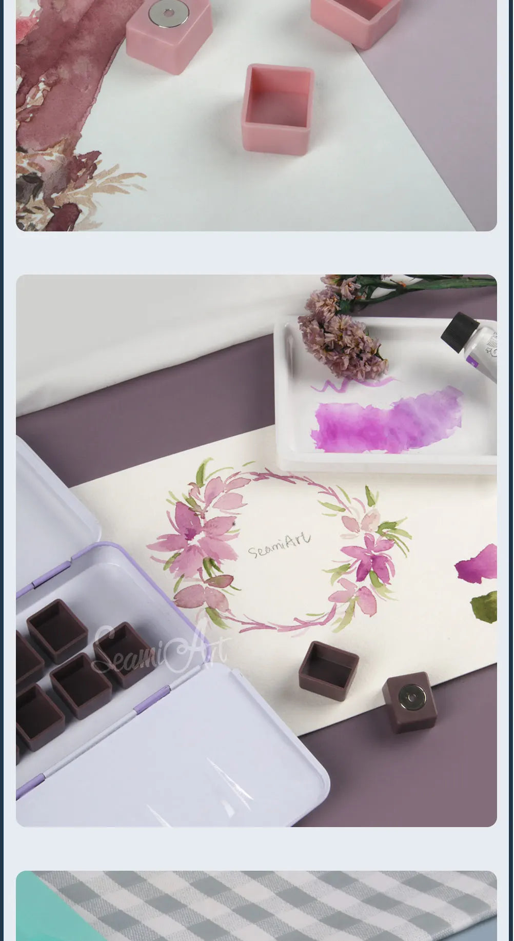 SeamiArt 50pcs Magnetic Half Pans Four colors for Watercolor Tube Subpackage Tin Box Palette Painting Tools Art Supplies