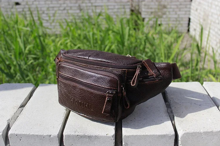 Genuine Cowhide Leather Waist Bag Men Funny Pack Belt bag Phone Pouch Multiple Pockets Hiking Running And Cycling fanny pack 가방