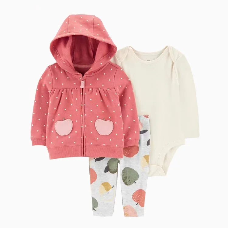 Infant Baby Boy Clothes Sets Winter Warm Cotton Hoodies+Romper+Pants Toddler Girls Clothes Hooded Coat+Jumpsuit+Trousers 3 PCS