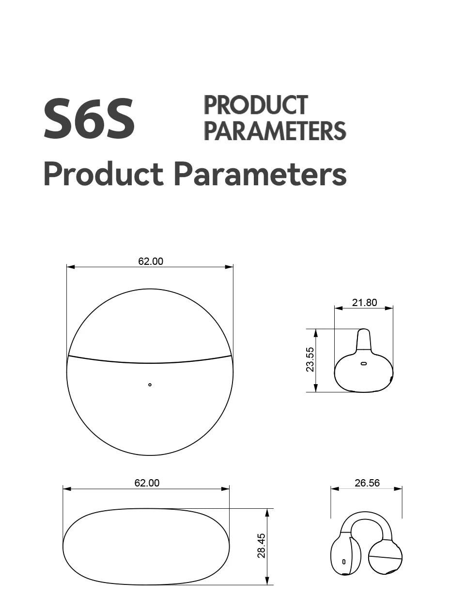 Sanag S6S Free Clip Open Ear Earphone Ear Clip 3D Stereo Sound Bluetooth 5.3 36H Playtime OWS Sport Headphones IPX4 Waterproof