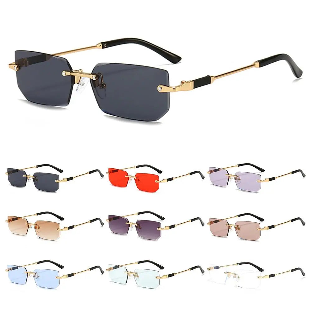 Trendy Rimless Rectangle Sunglasses Personalized Jelly Colored Frameless Sun Glasses Retro Shades Fashion Travel UV400 Eyewear