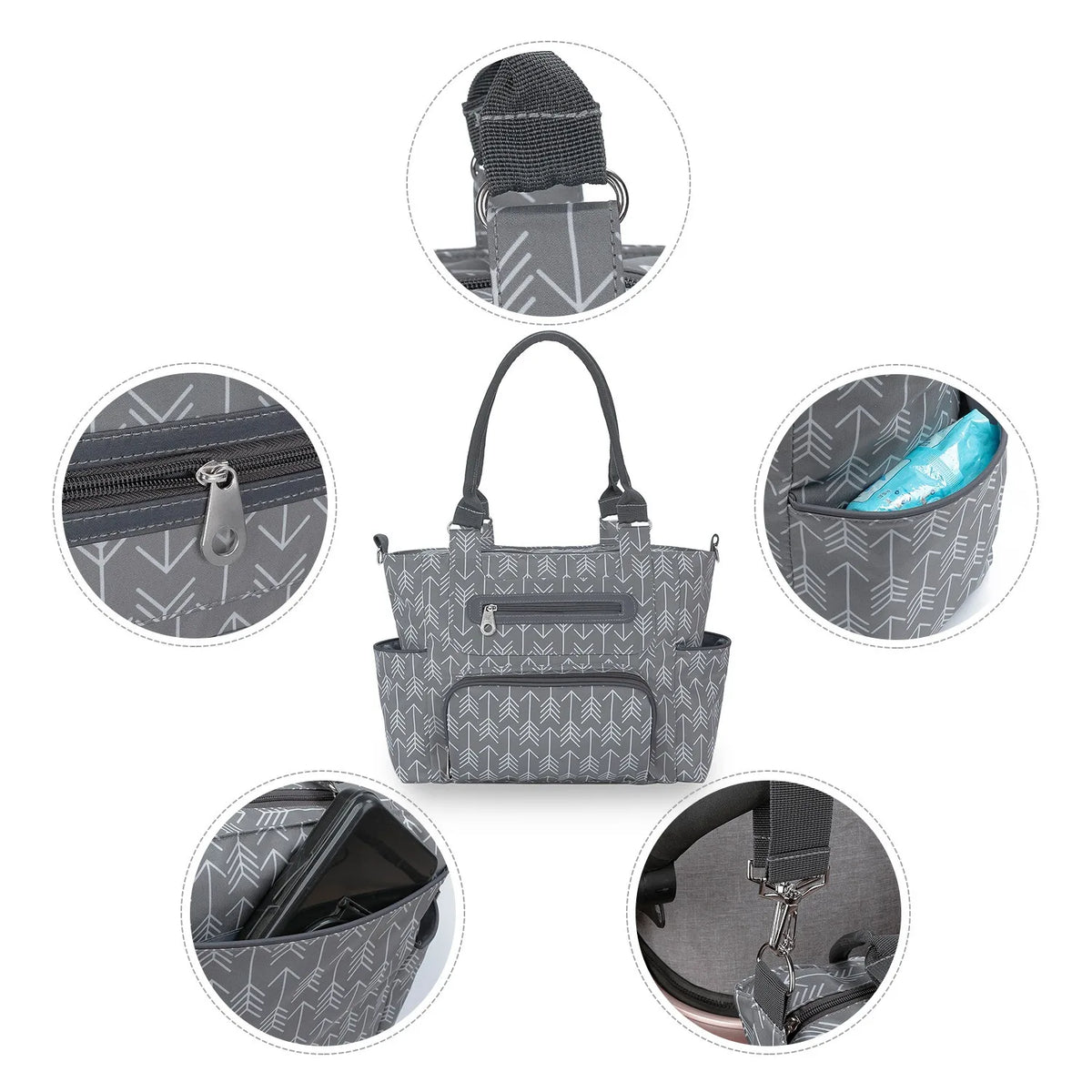 Women Shoulder Bag Travel 7 Pcs/Set Baby Diaper Bags Go Out Large Capacity Newborn Nappy  Bag with Changing Pad Multi-functional